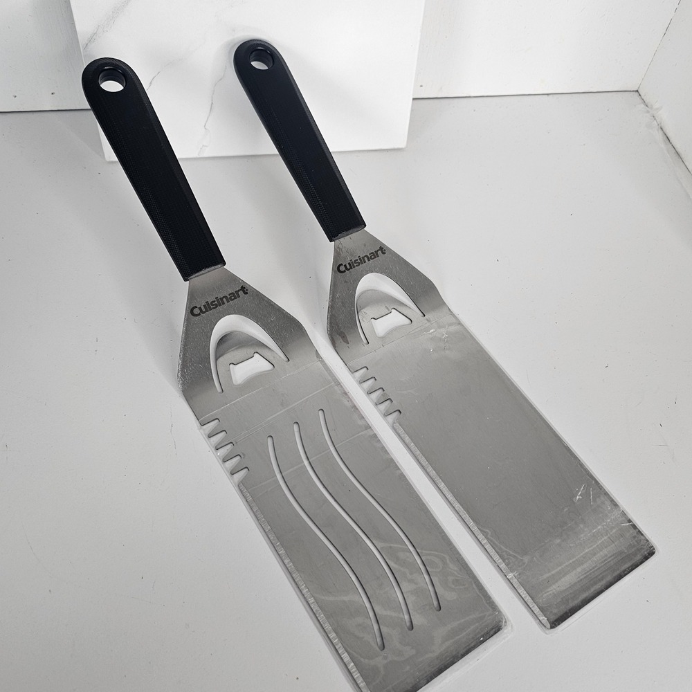 Cuisinart BBQ Grill Spatula Set 2 Stainless Steel Turner Serrated‎ Slotted Large